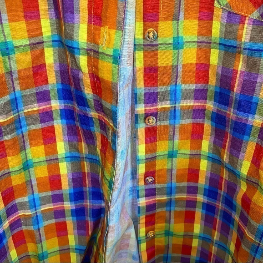 WeWoreWhat Rainbow Plaid Oversized Shirt Linen Blend Button Down XS NWOT - Picture 4 of 5